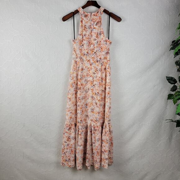 Laundry by Shelli Segal Womens Dress Size 2 Orange Halter Neck Midi Tiered Maxi - Picture 2 of 16